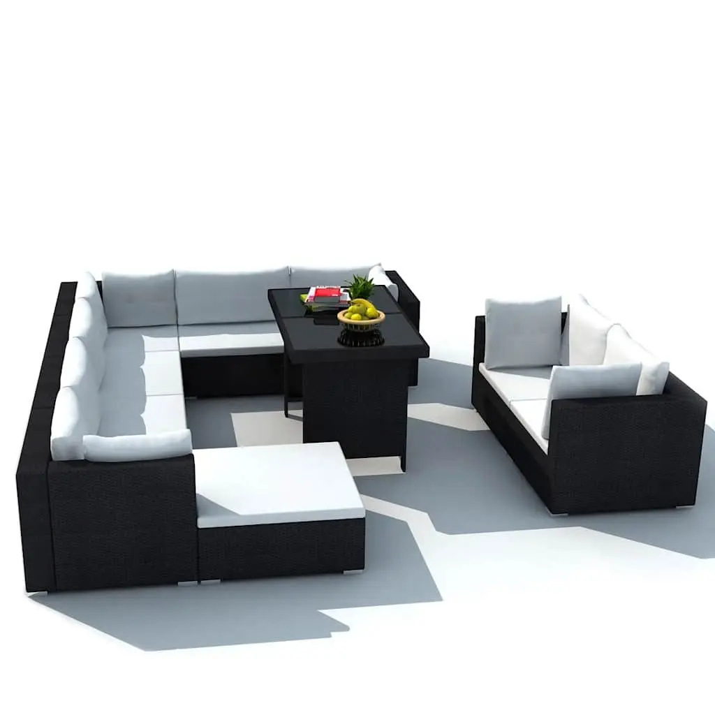 Outdoor Lounge Set 10 Piece PE Rattan Modular Patio Furniture Black
