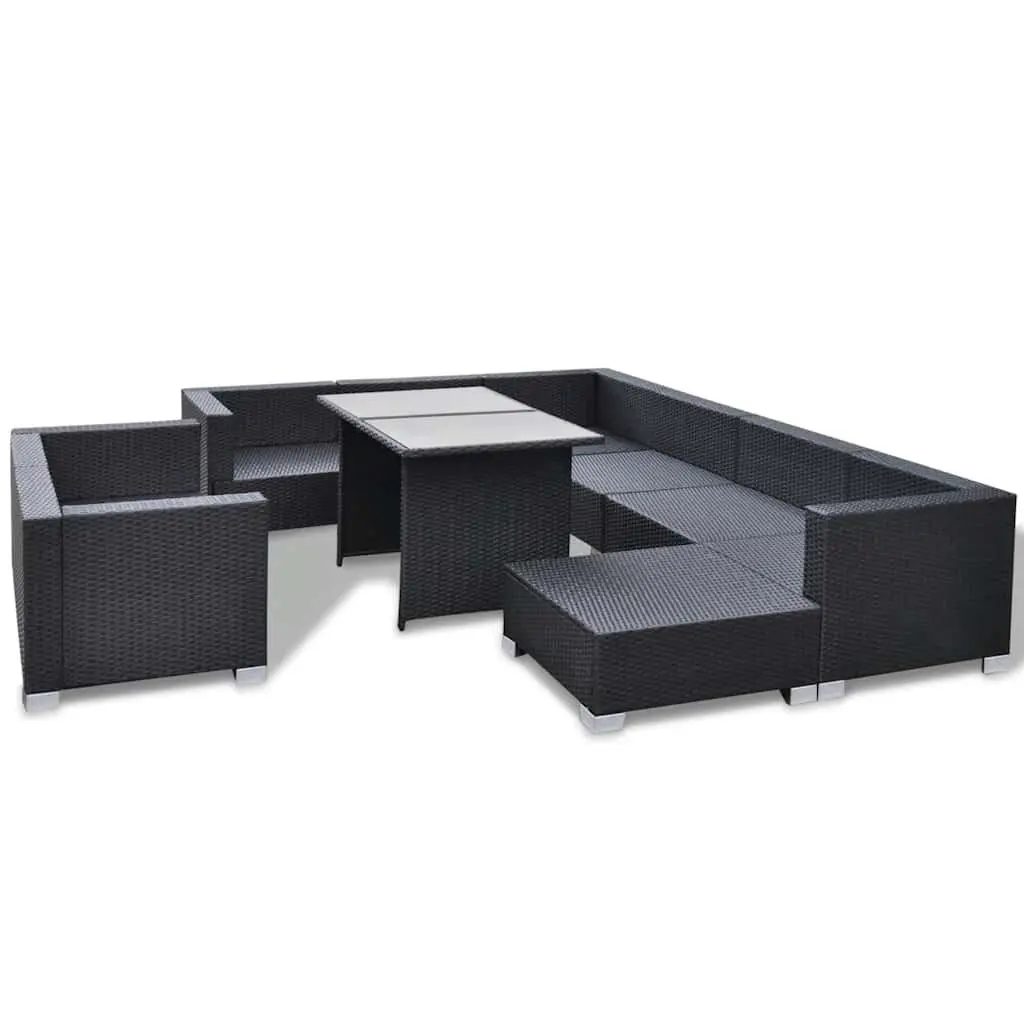 Outdoor Lounge Set 10 Piece PE Rattan Modular Patio Furniture Black