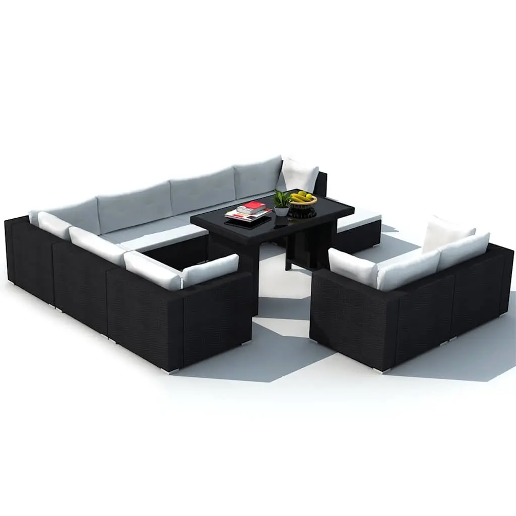 Outdoor Lounge Set 10 Piece PE Rattan Modular Patio Furniture Black