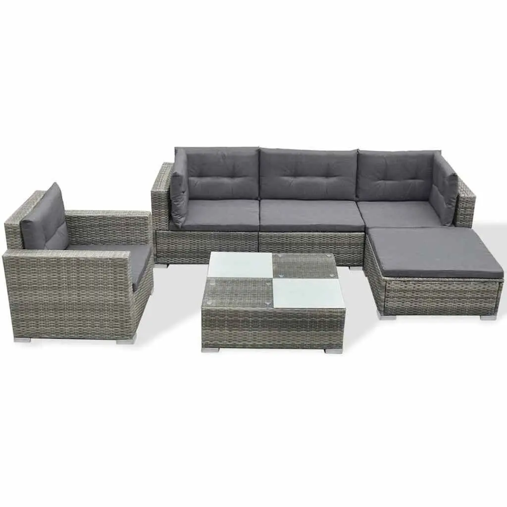 6 Piece Outdoor Lounge Set Grey PE Rattan Steel Frame Garden Patio Furniture with Cushions