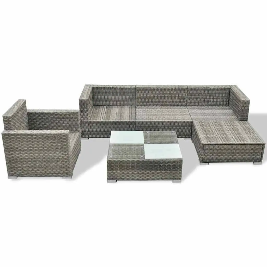6 Piece Outdoor Lounge Set Grey PE Rattan Steel Frame Garden Patio Furniture with Cushions