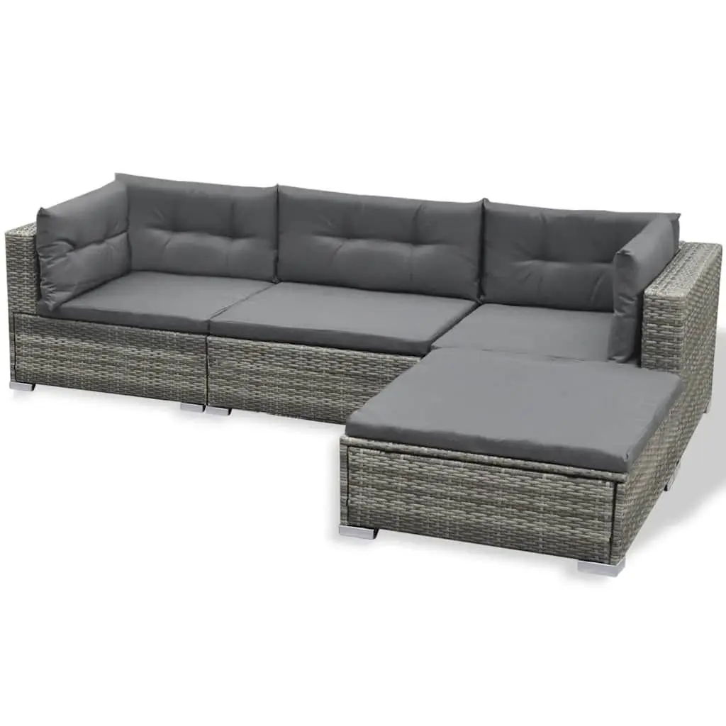 6 Piece Outdoor Lounge Set Grey PE Rattan Steel Frame Garden Patio Furniture with Cushions