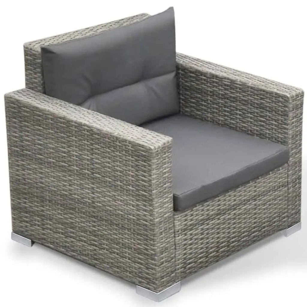6 Piece Outdoor Lounge Set Grey PE Rattan Steel Frame Garden Patio Furniture with Cushions