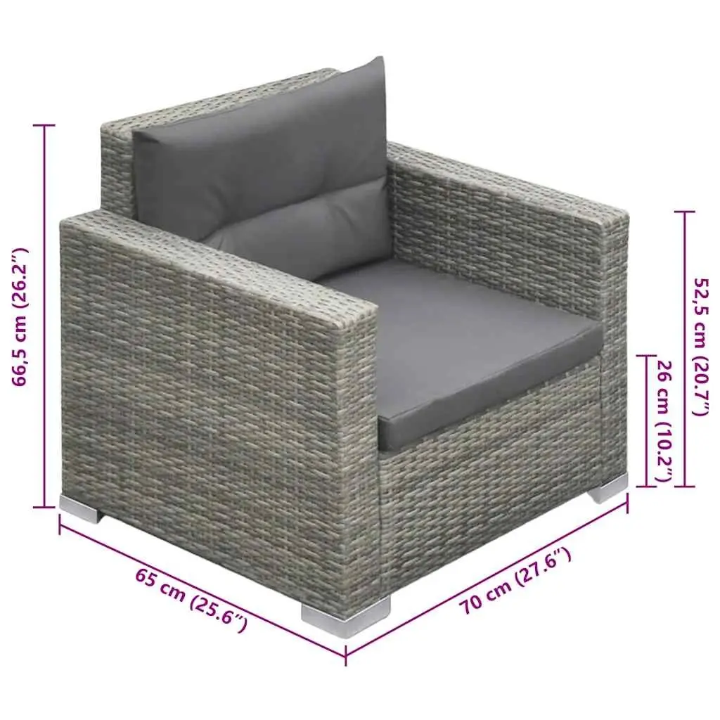 6 Piece Outdoor Lounge Set Grey PE Rattan Steel Frame Garden Patio Furniture with Cushions