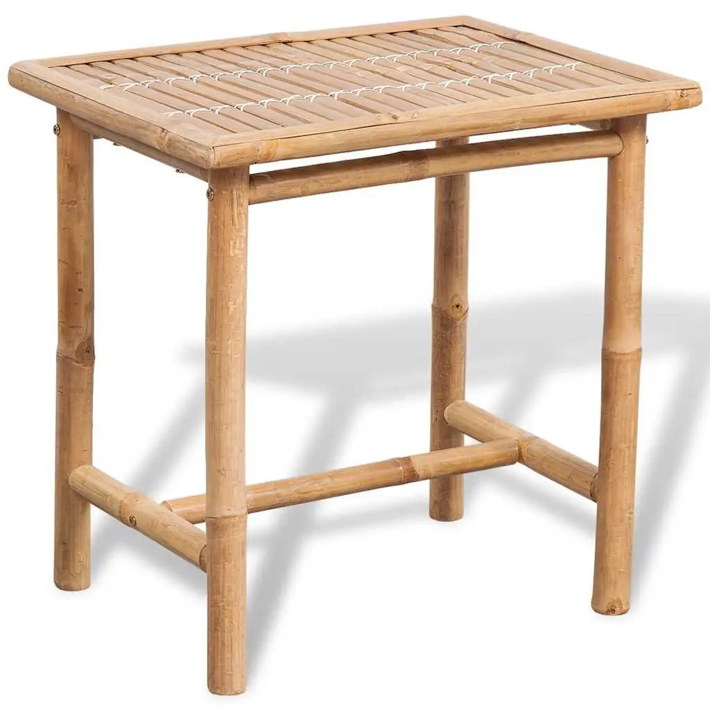 3 Piece Outdoor Bistro Set Bamboo Brown Table and Chairs with Seat Cushions