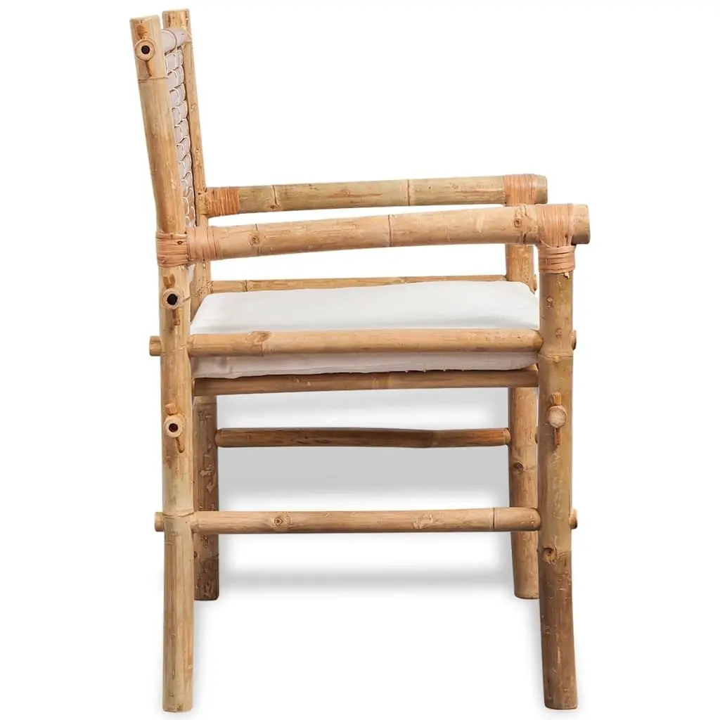 3 Piece Outdoor Bistro Set Bamboo Brown Table and Chairs with Seat Cushions