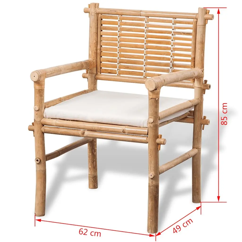 3 Piece Outdoor Bistro Set Bamboo Brown Table and Chairs with Seat Cushions