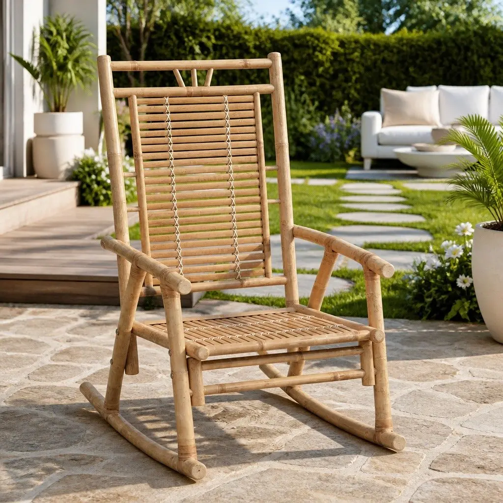 Bamboo Rocking Chair Brown Indoor Outdoor Relaxation Patio Garden Furniture
