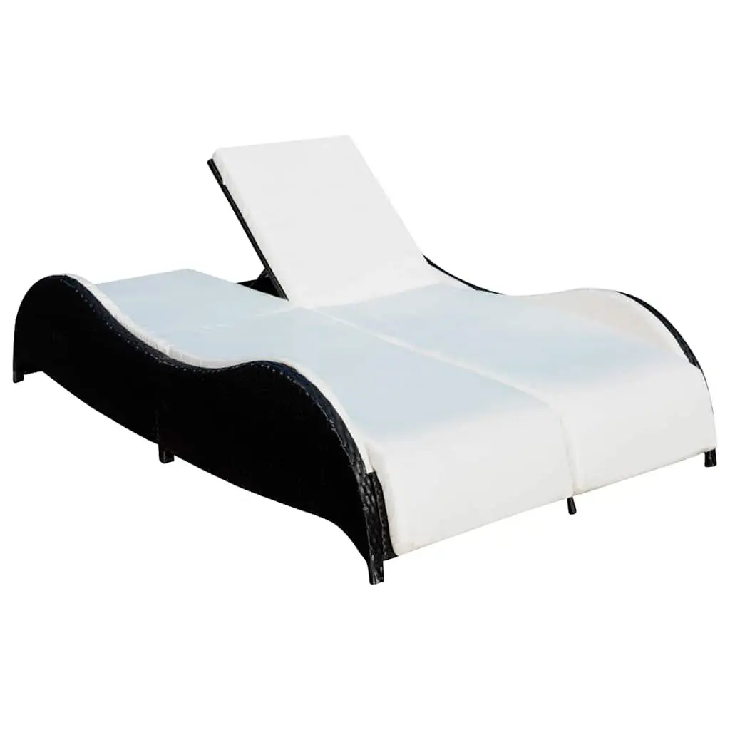 Double Sun Lounger Rattan Outdoor Garden Patio Daybed Adjustable Backrest Black