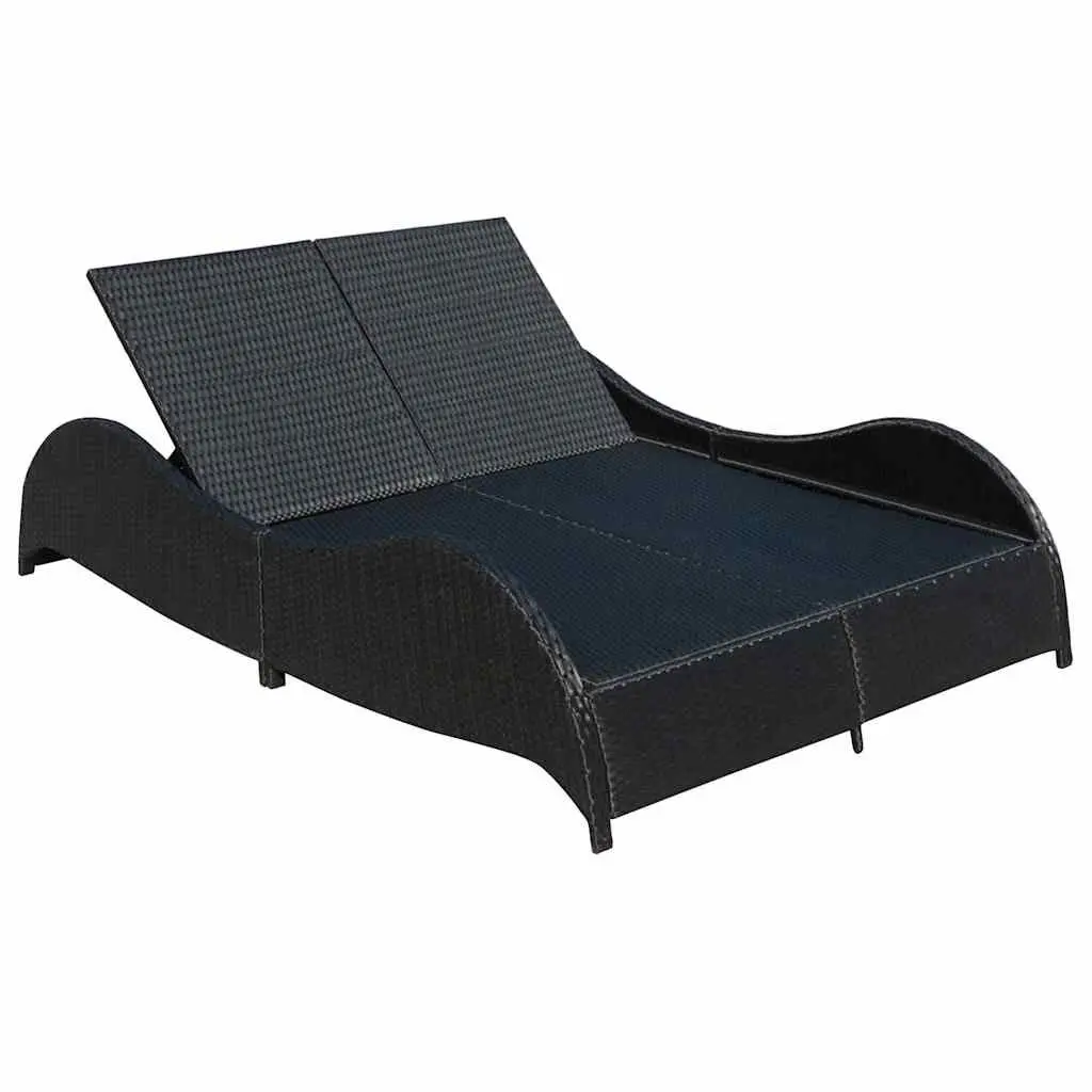 Double Sun Lounger Rattan Outdoor Garden Patio Daybed Adjustable Backrest Black