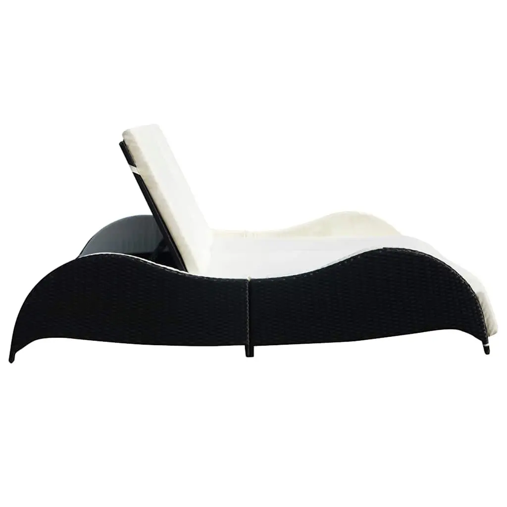 Double Sun Lounger Rattan Outdoor Garden Patio Daybed Adjustable Backrest Black