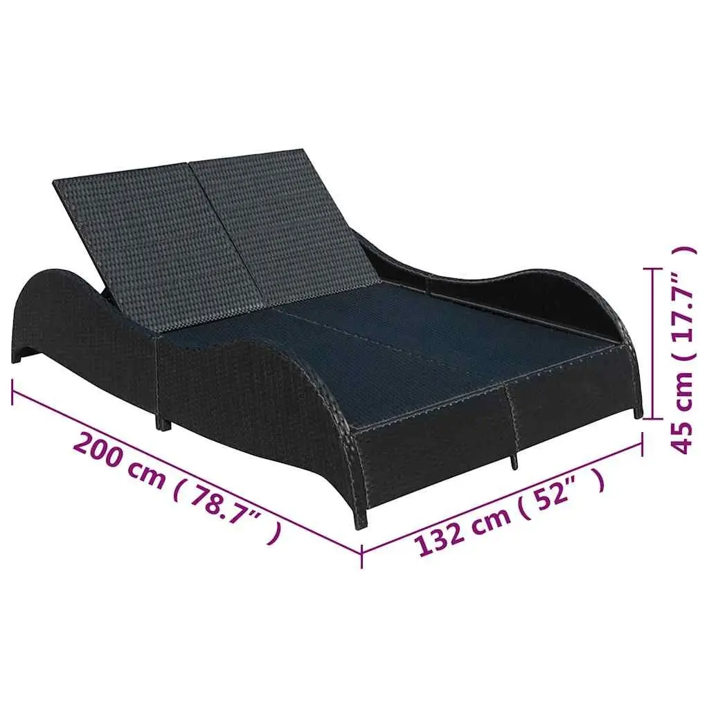 Double Sun Lounger Rattan Outdoor Garden Patio Daybed Adjustable Backrest Black