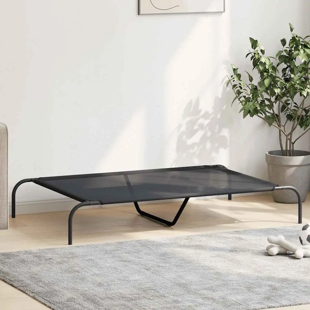 Elevated Dog Bed Black Textilene Mesh Powder-coated Steel Frame 130 x 80 x 20 cm Portable Outdoor Indoor Pet