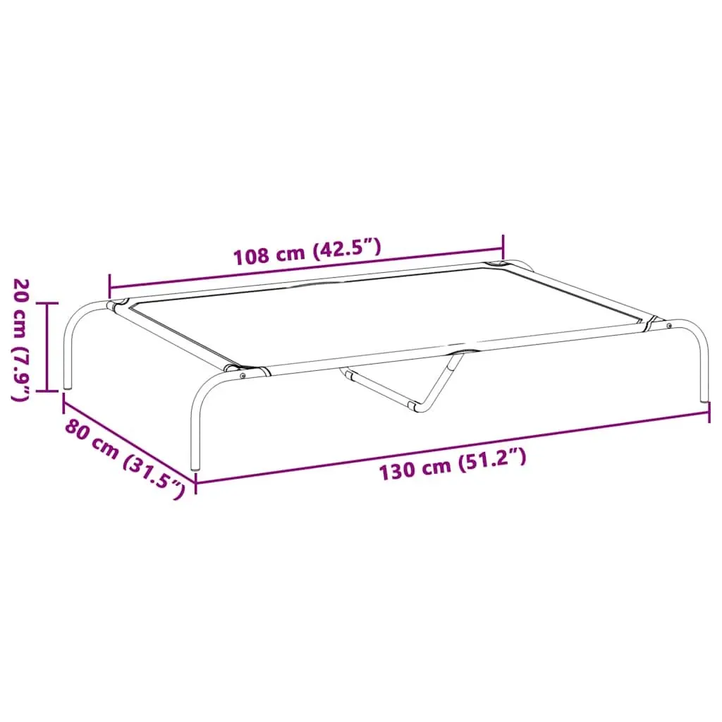 Elevated Dog Bed Black Textilene Mesh Powder-coated Steel Frame 130 x 80 x 20 cm Portable Outdoor Indoor Pet