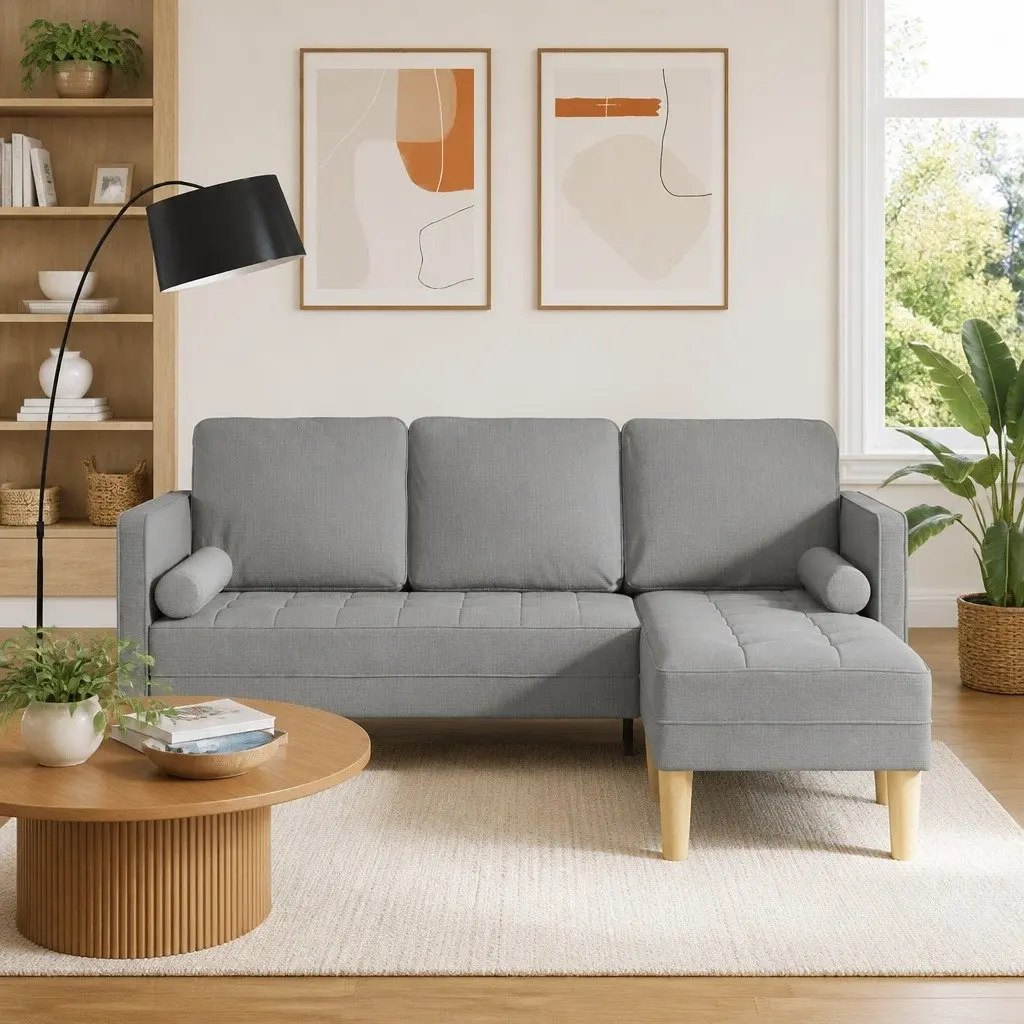 Modular Sofa Set Engineered Wood Light Grey Polyester Reconfigurable