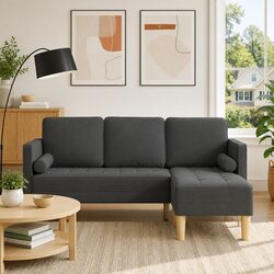 Modern Modular Sofa Set with Cushions Grey Polyester Sectional Couch Living Room