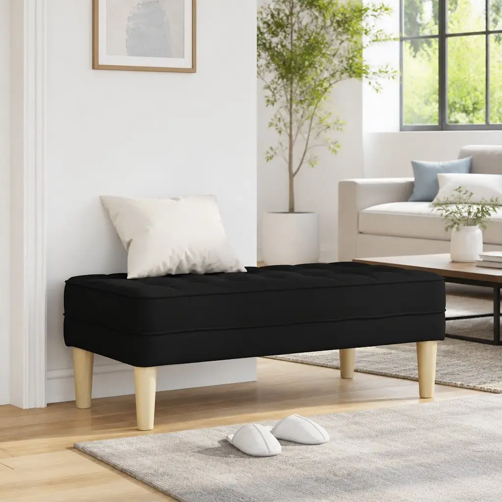 Bench Ottoman Plywood with Cushion Black 113 x 57 x 39 cm