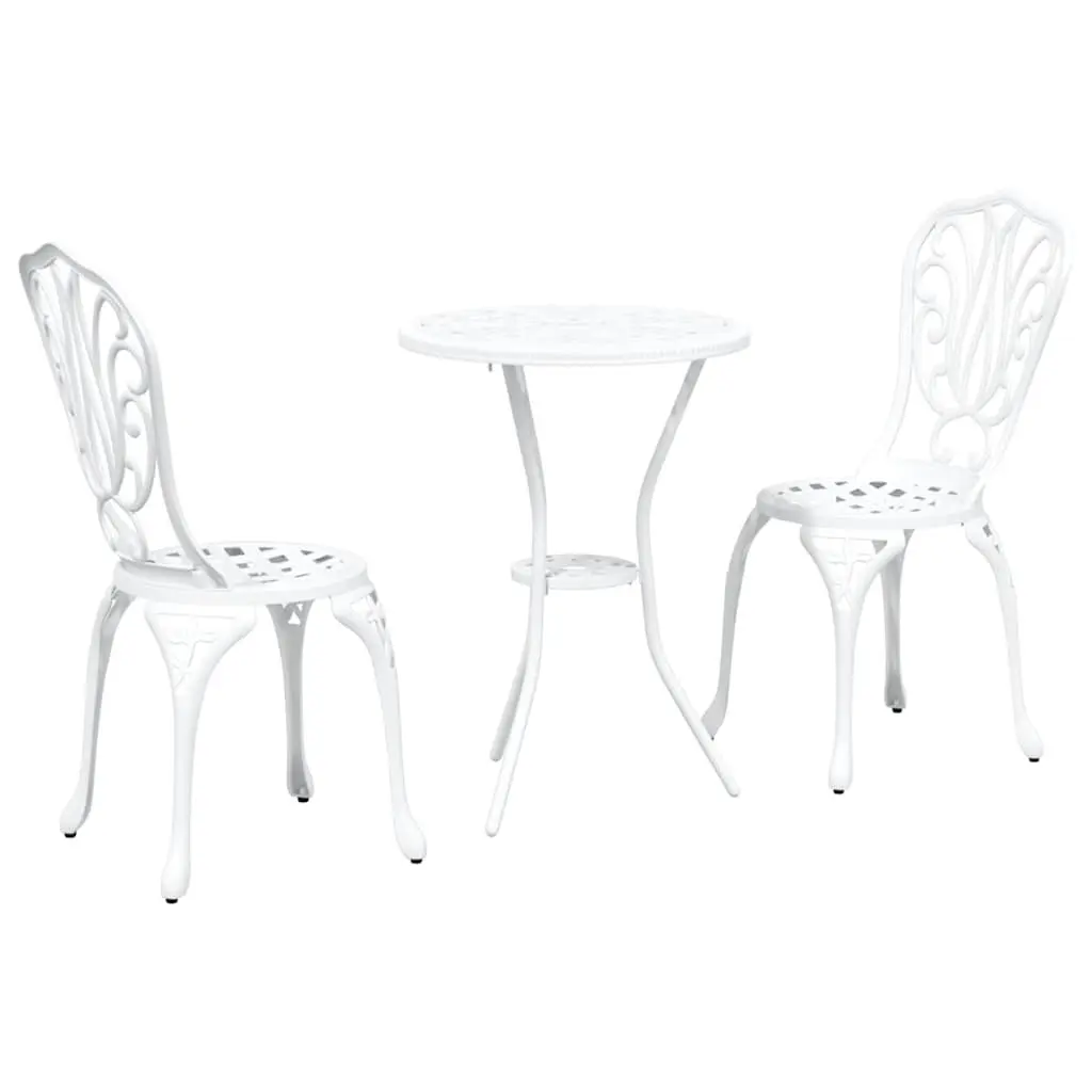 Bistro Set Aluminium White 3 Piece Outdoor Furniture Table Chairs Patio Seating