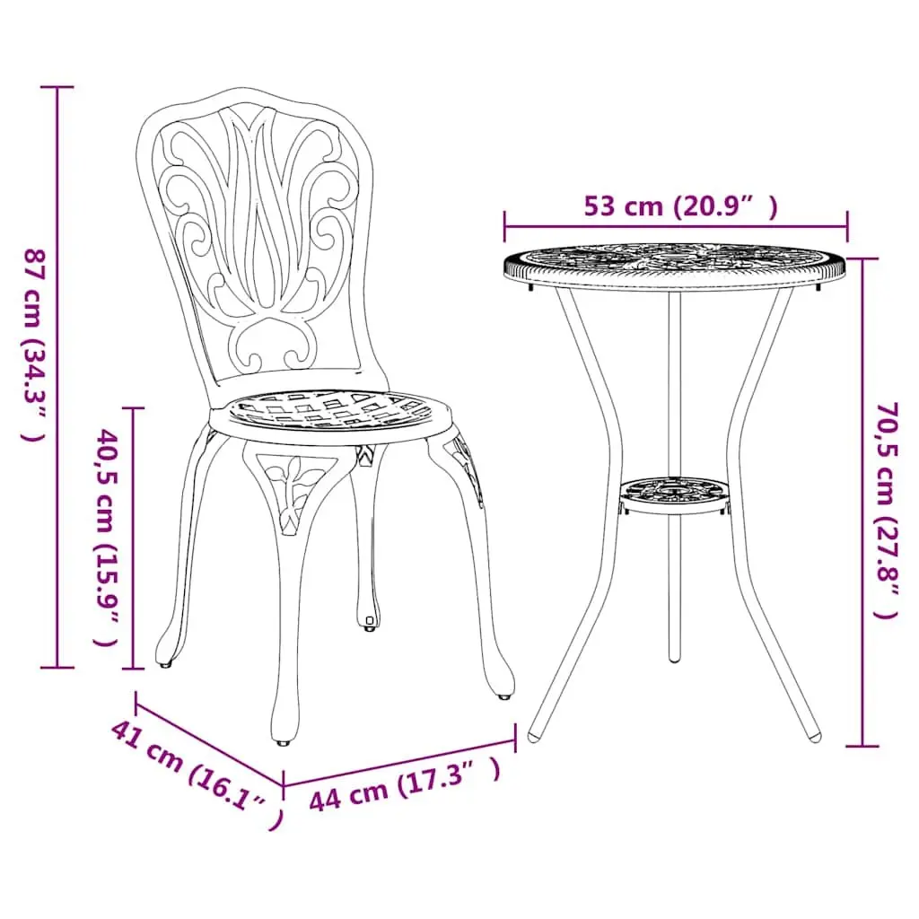 Bistro Set Aluminium White 3 Piece Outdoor Furniture Table Chairs Patio Seating