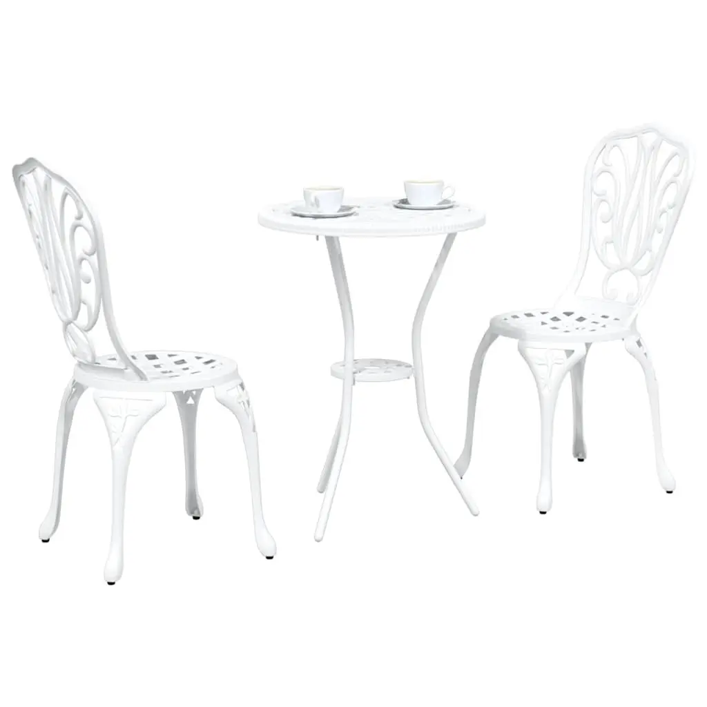Bistro Set Aluminium White 3 Piece Outdoor Furniture Table Chairs Patio Seating