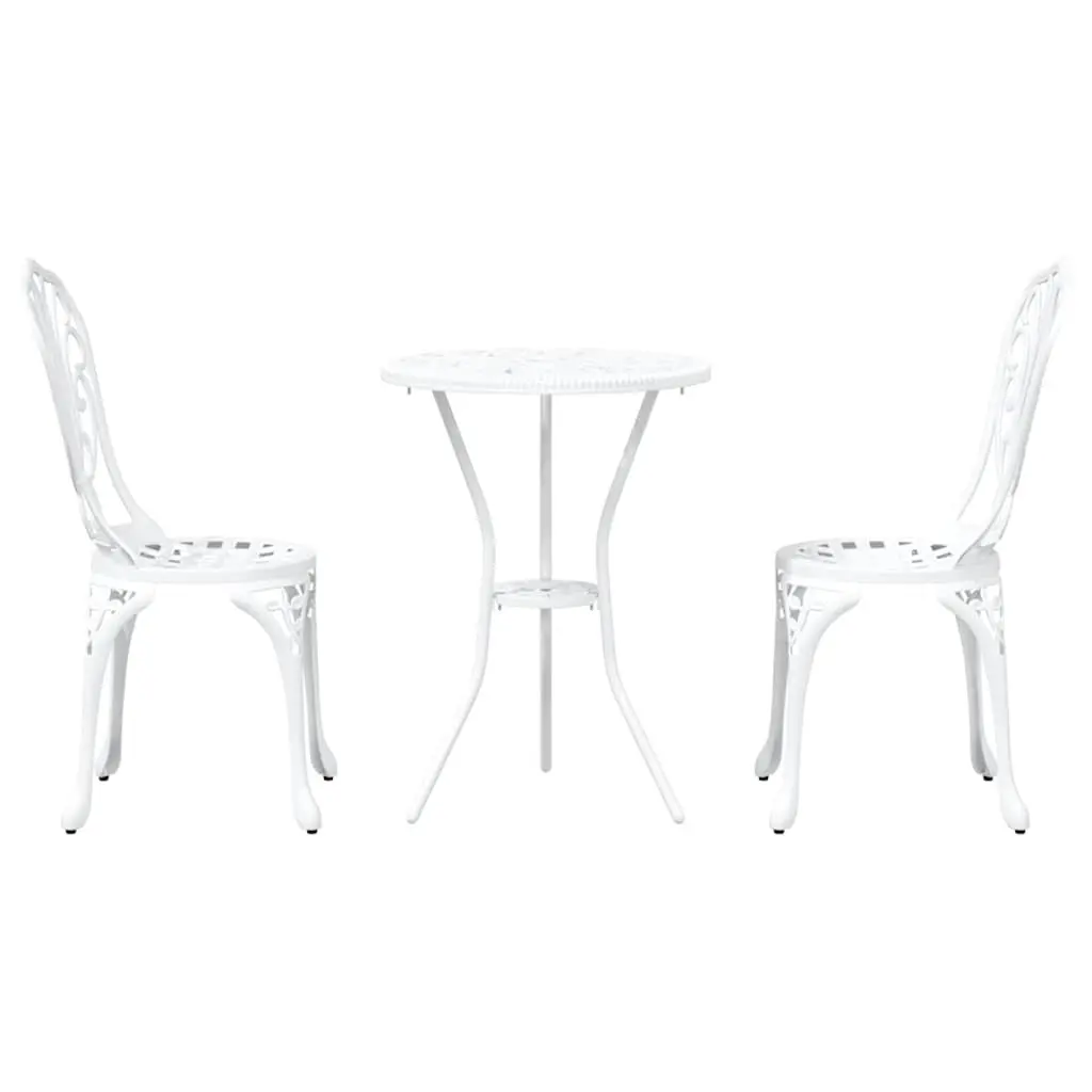 Bistro Set Aluminium White 3 Piece Outdoor Furniture Table Chairs Patio Seating