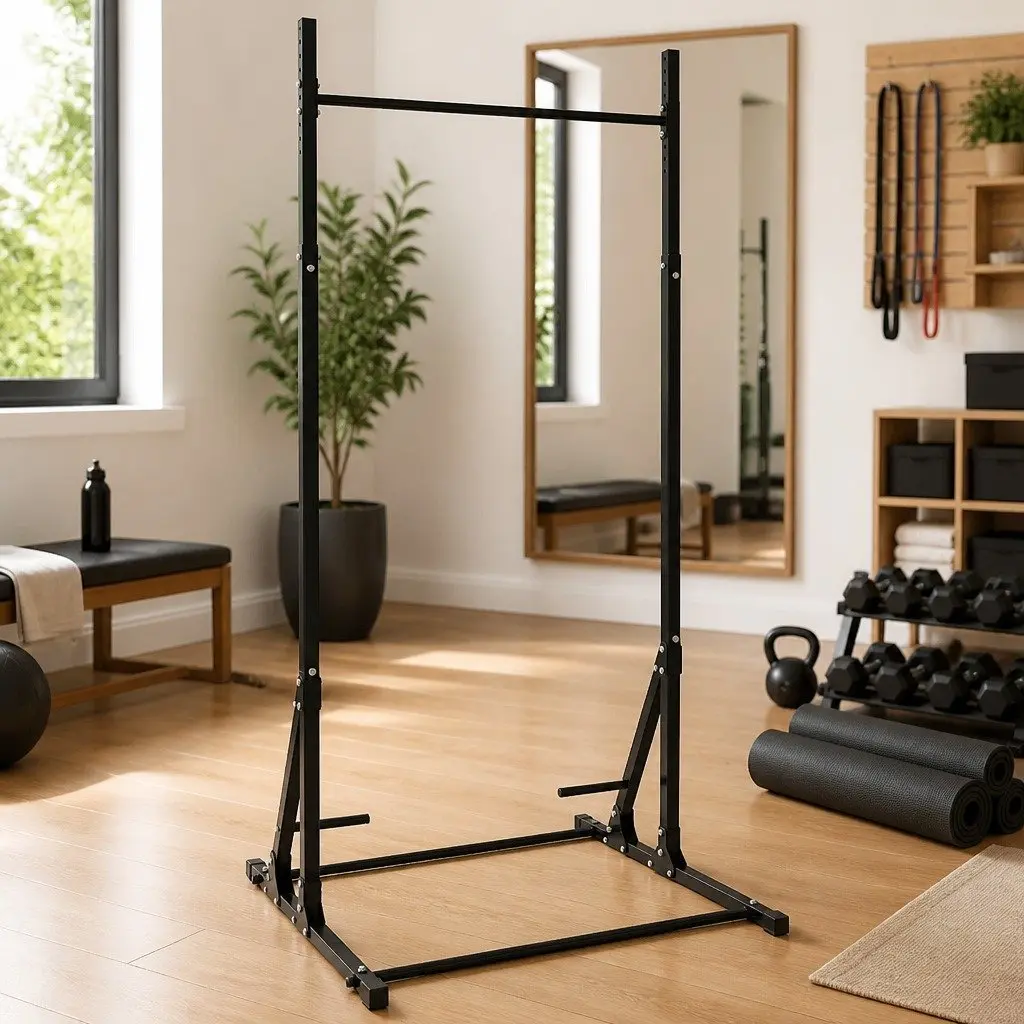 Pull-Up Bar Station Adjustable Height Powder-Coated Steel Black