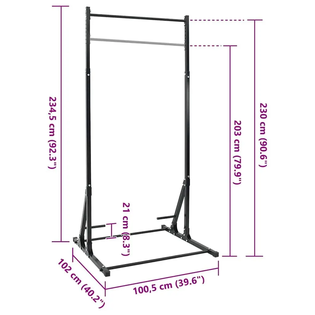 Pull-Up Bar Station Adjustable Height Powder-Coated Steel Black