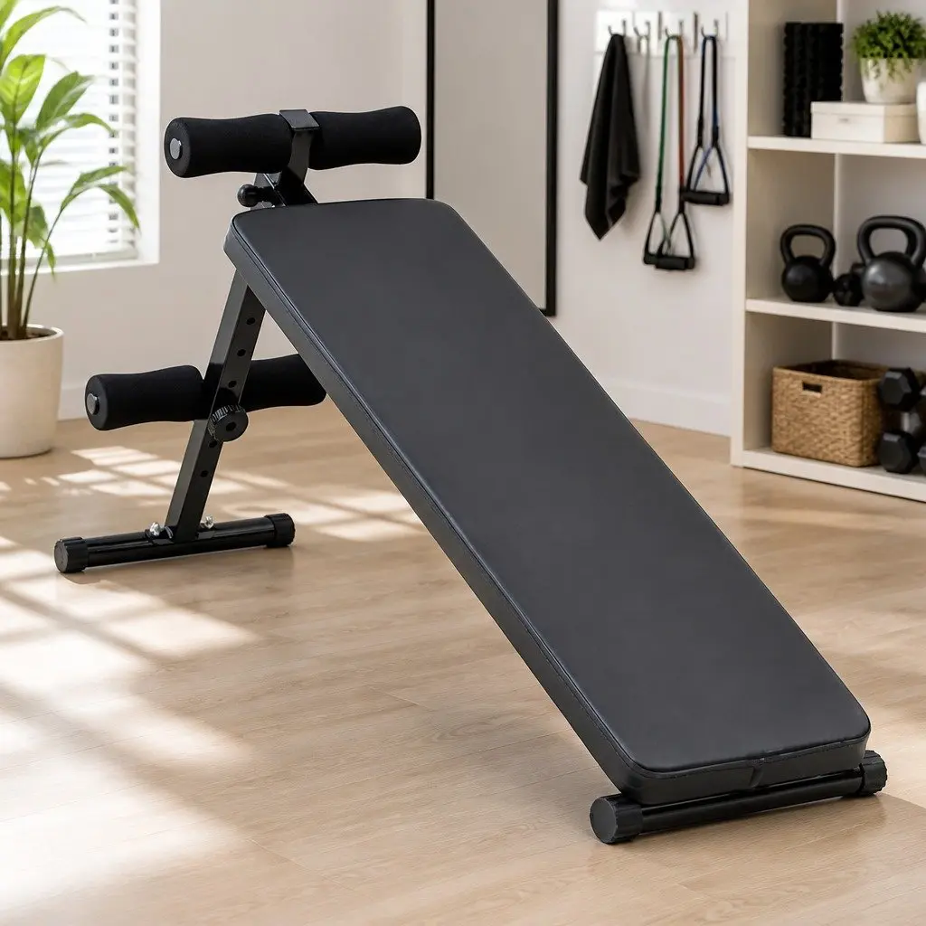 Sit Up Bench Adjustable Height Foldable Black Powder-coated Steel