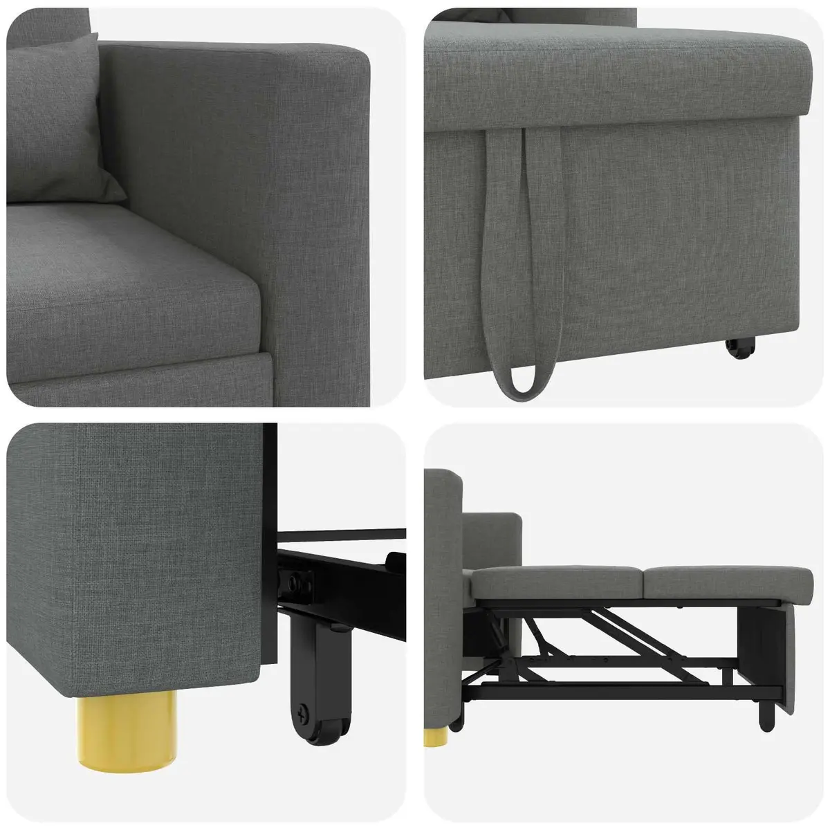 Pull Out Sofa Bed Single Grey 90x165x87cm 3-in-1 Convertible Armchair Recliner