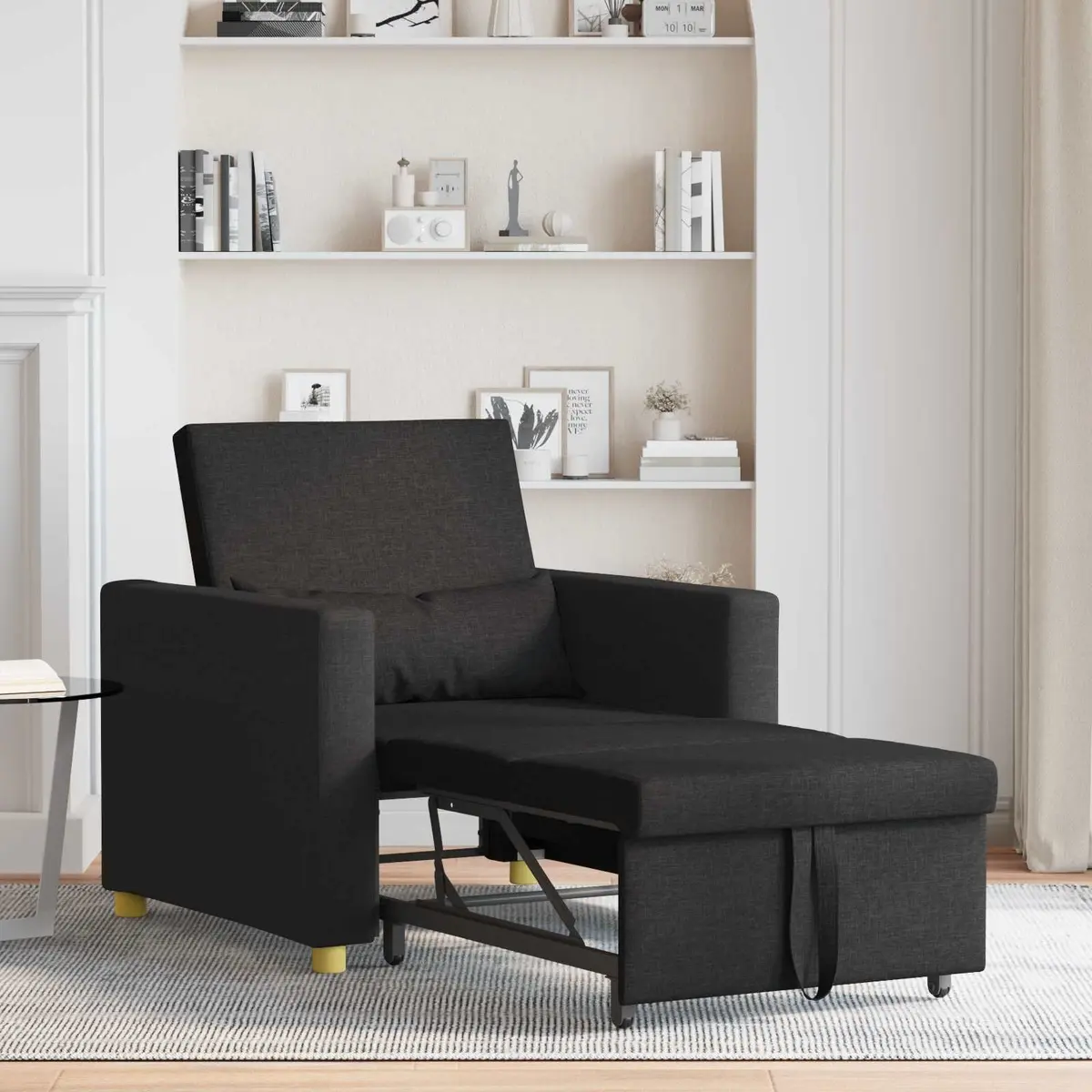 Single Sofa Bed Convertible Armchair Recliner 3-in-1 Black Steel Frame
