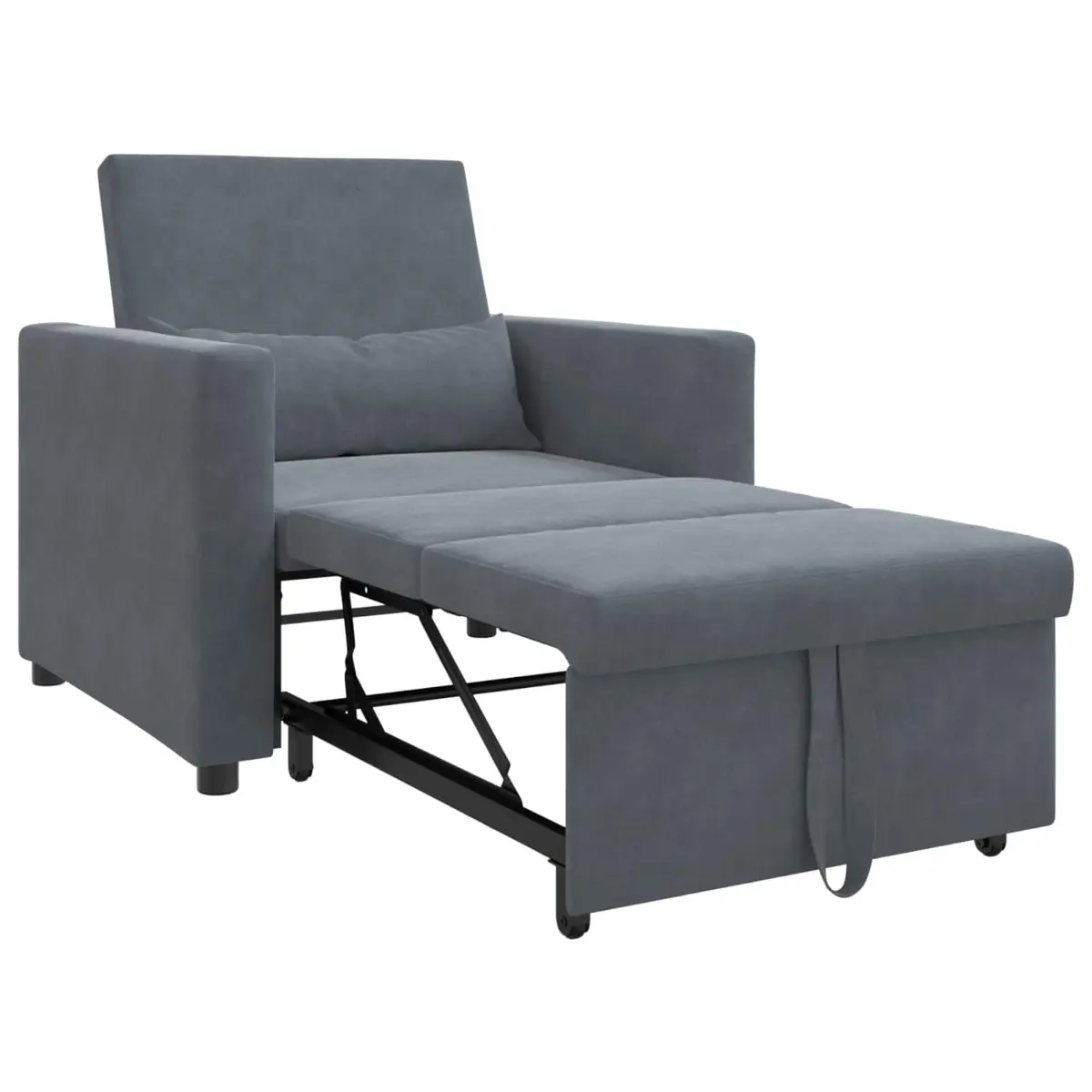 Single Sofa Bed Pull Out with Wheels Convertible Chair Recliner Grey Velvet
