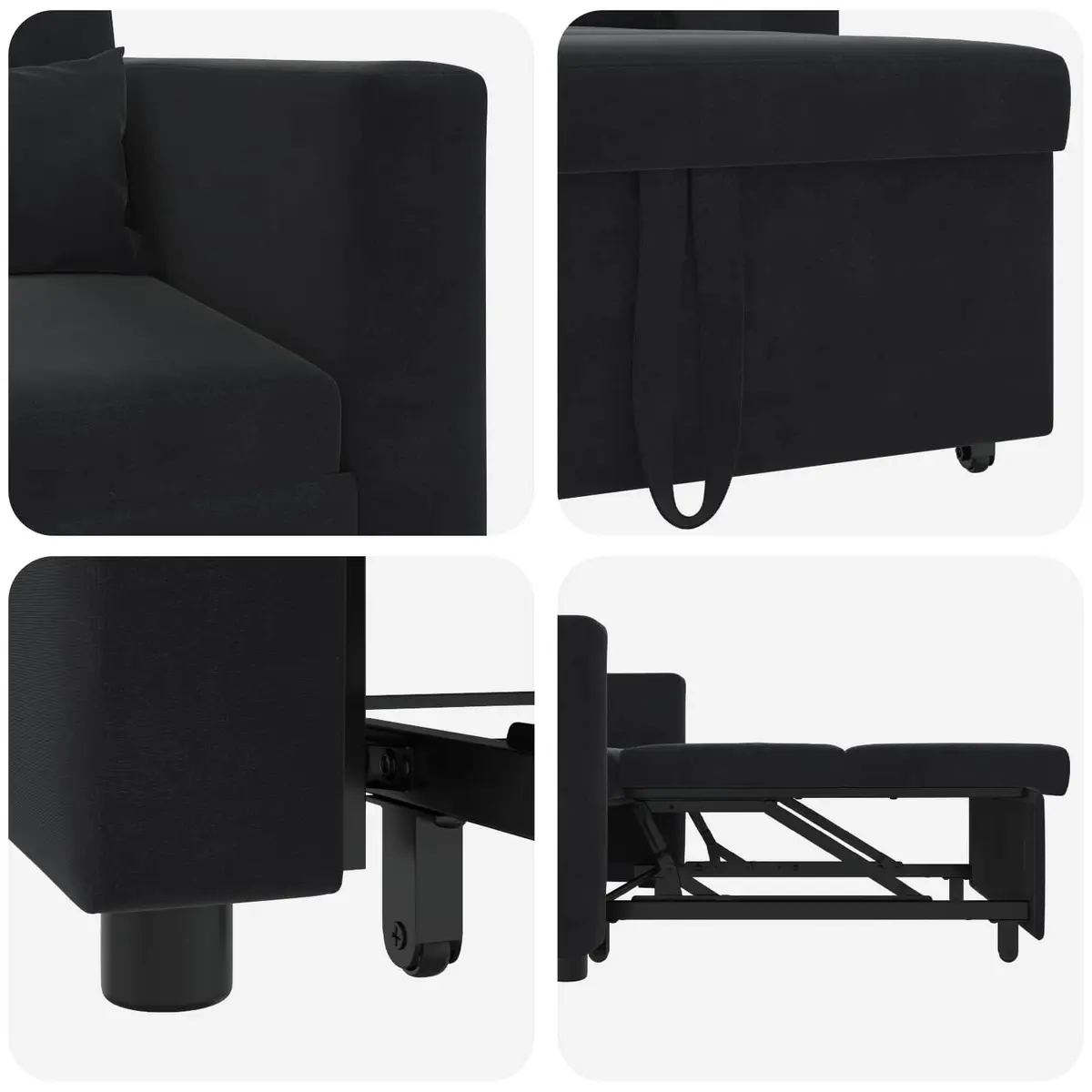 Pull Out Sofa Bed Single Sleeper Chair Recliner Convertible Black Velvet
