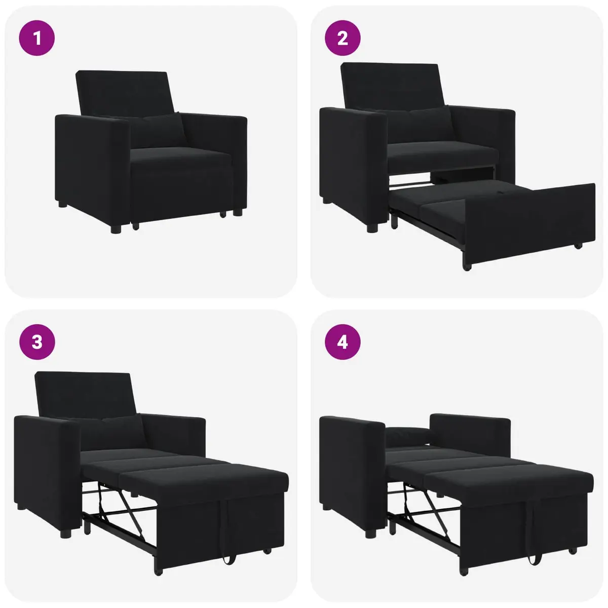 Pull Out Sofa Bed Single Sleeper Chair Recliner Convertible Black Velvet