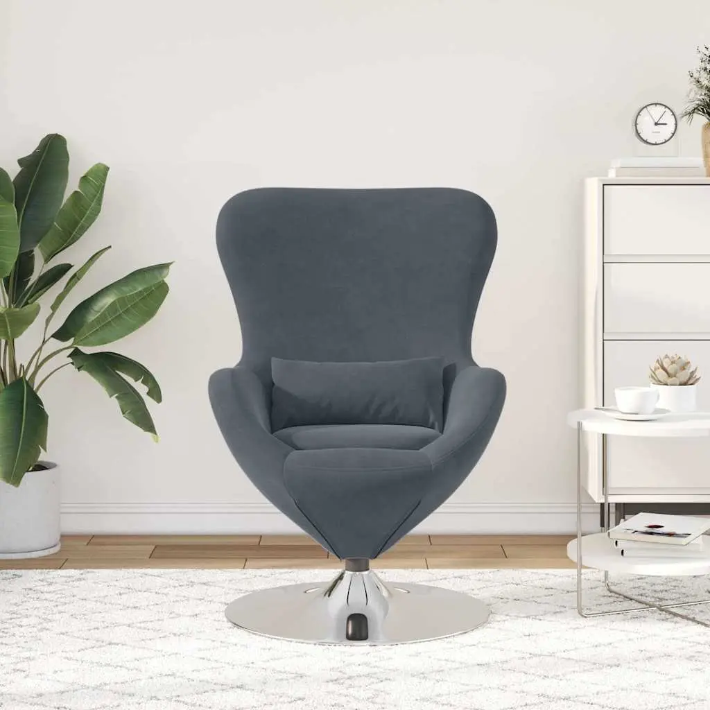 Egg Chair Velvet Swivel Lounge Armchair Grey Modern