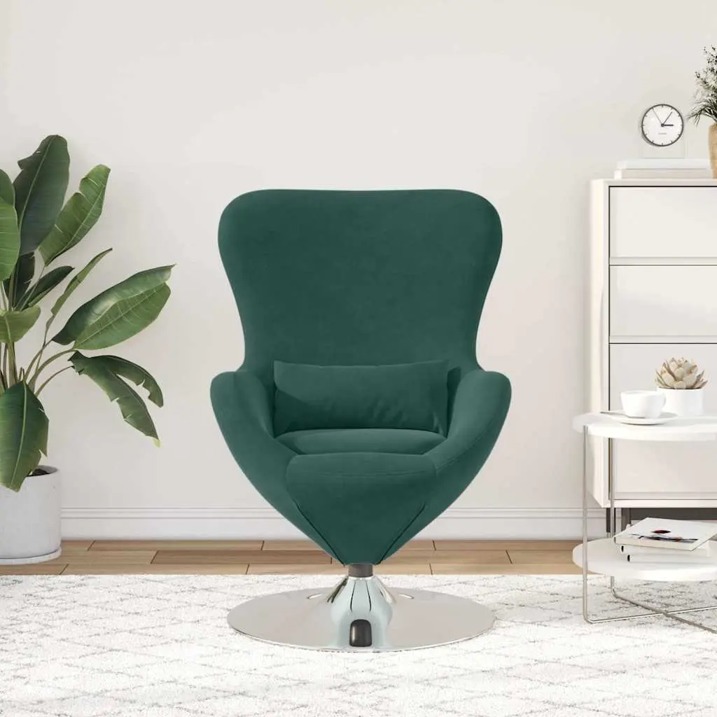 Egg Chair Velvet Swivel Lounge Armchair Modern Dark Green