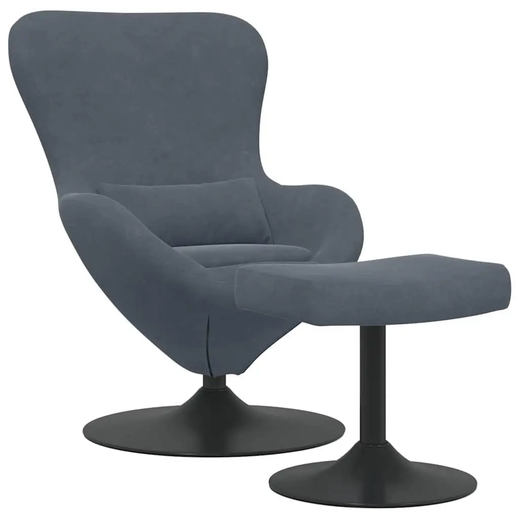 Egg Chair with Footstool Swivel Lounge Armchair Grey Velvet Modern Living Room