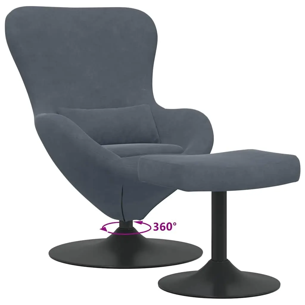 Egg Chair with Footstool Swivel Lounge Armchair Grey Velvet Modern Living Room