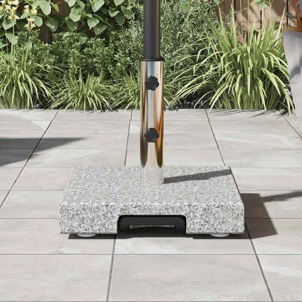 Granite Parasol Stand Outdoor Umbrella Base Grey 41x41x37cm with Integrated Wheels for Garden Patio