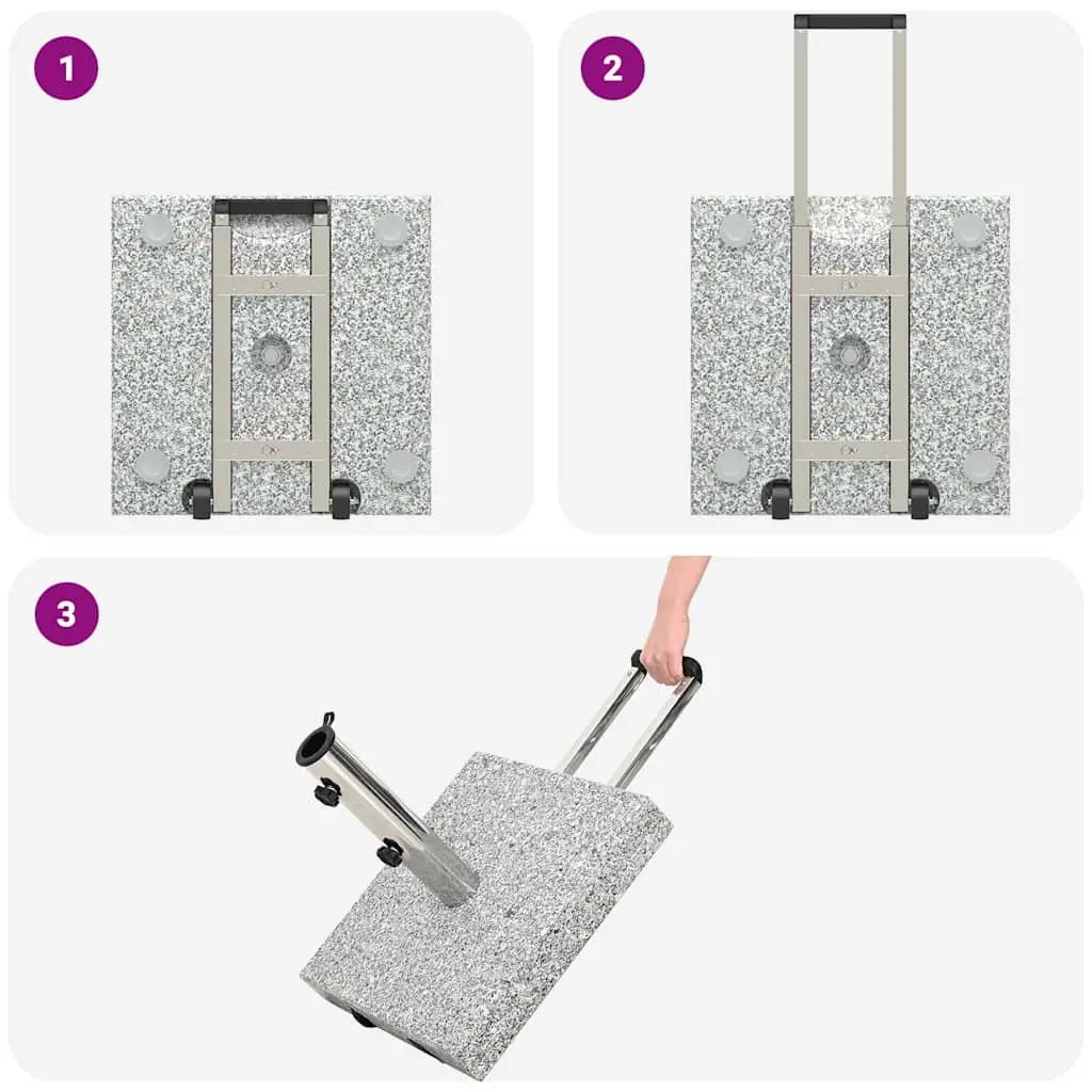 Granite Parasol Stand Outdoor Umbrella Base Grey 41x41x37cm with Integrated Wheels for Garden Patio