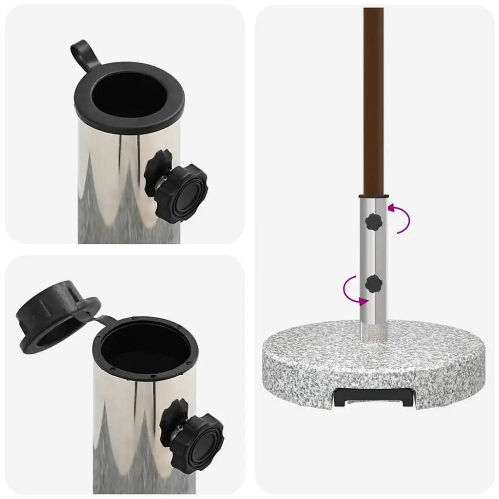 Parasol Base Granite Stainless Steel Grey 45 cm Diameter 37.5 cm Height Outdoor Garden Umbrella Stand with Wheels