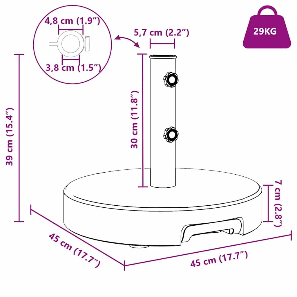 Parasol Base Granite Stainless Steel Grey 45 cm Diameter 37.5 cm Height Outdoor Garden Umbrella Stand with Wheels