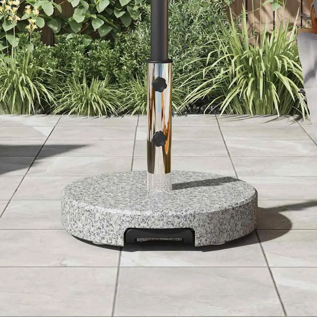 Parasol Base Granite Stainless Steel Grey 45 cm Diameter 37.5 cm Height Outdoor Garden Umbrella Stand with Wheels