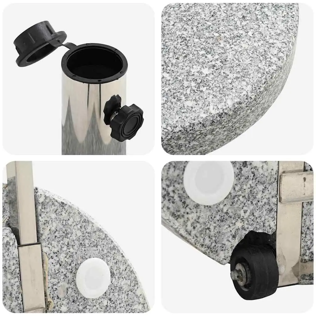 Parasol Base Granite Stainless Steel Grey 45 cm Diameter 37.5 cm Height Outdoor Garden Umbrella Stand with Wheels