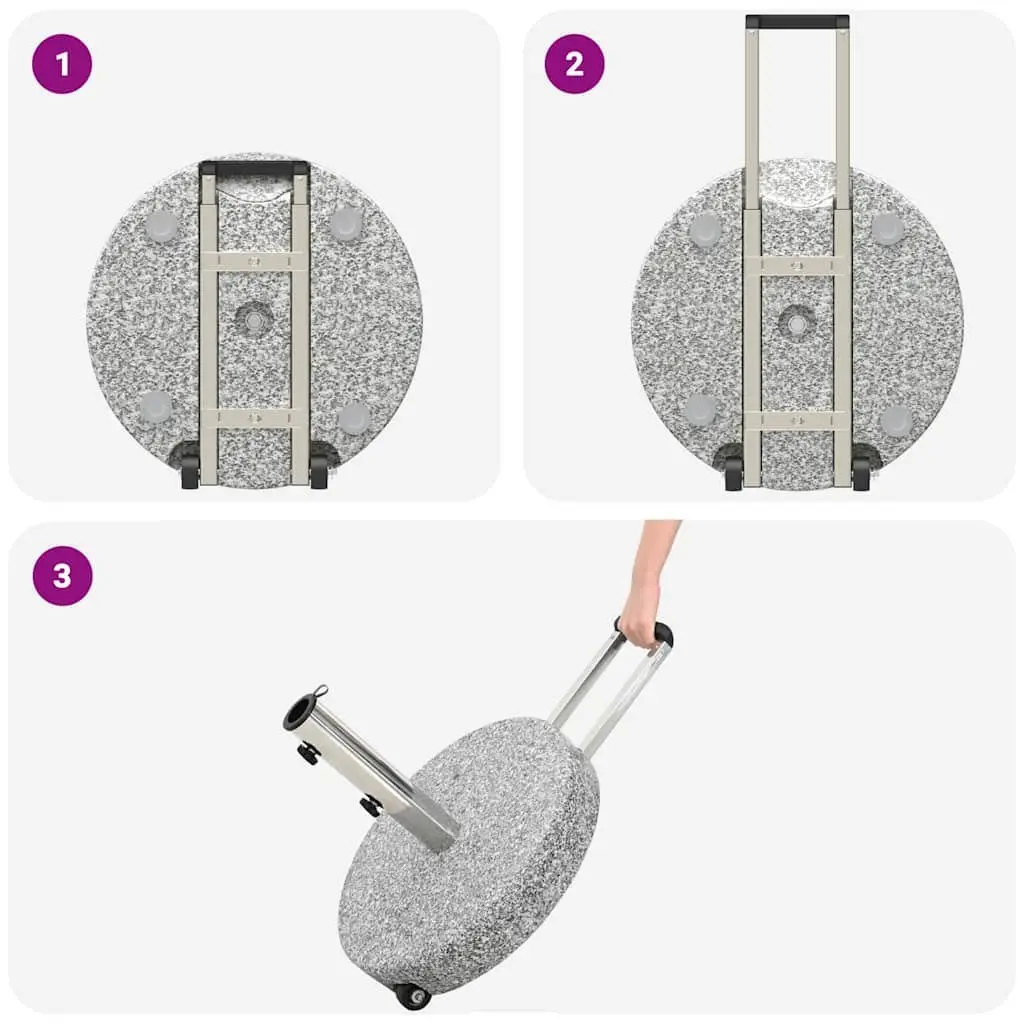 Parasol Base Granite Stainless Steel Grey 45 cm Diameter 37.5 cm Height Outdoor Garden Umbrella Stand with Wheels