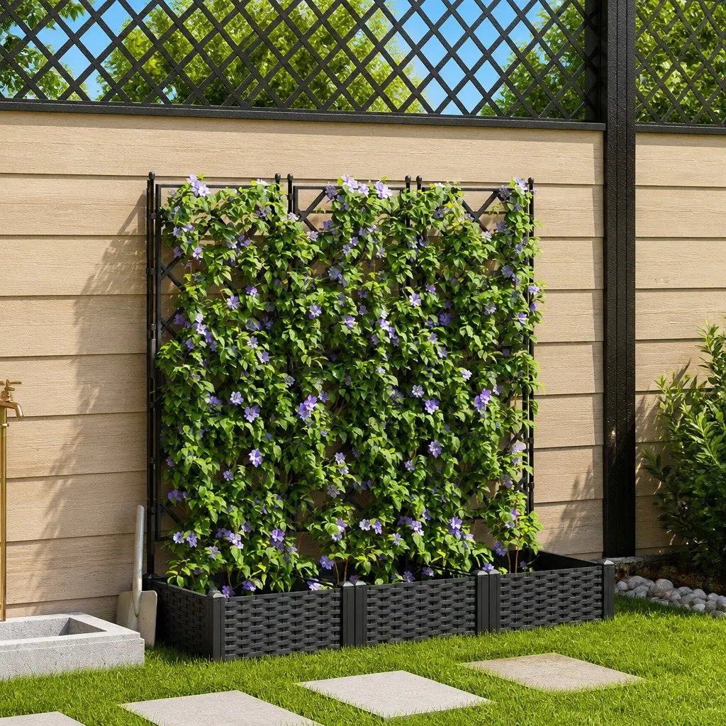 Garden Planter Polypropylene 120x40x125.5cm Black 3 Pieces
