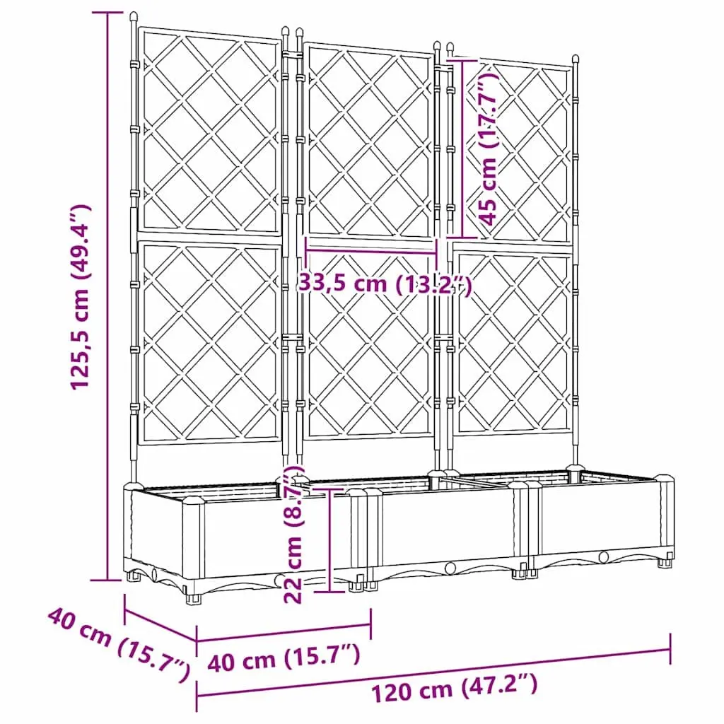 Garden Planter Polypropylene 120x40x125.5cm Black 3 Pieces