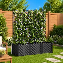 Garden Planter 3 pcs Set Black 120 x 40 x 143 cm Outdoor Indoor Plant Pot