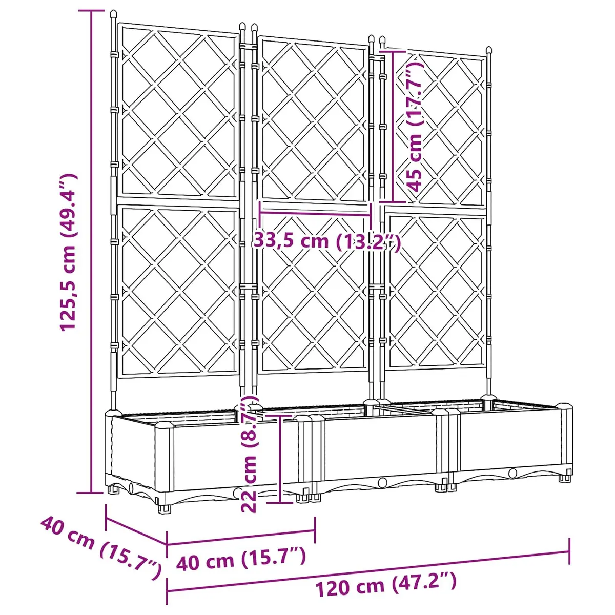 Garden Planter 3 pcs Grey 120x40x125.5cm Outdoor Indoor Pot Box Set