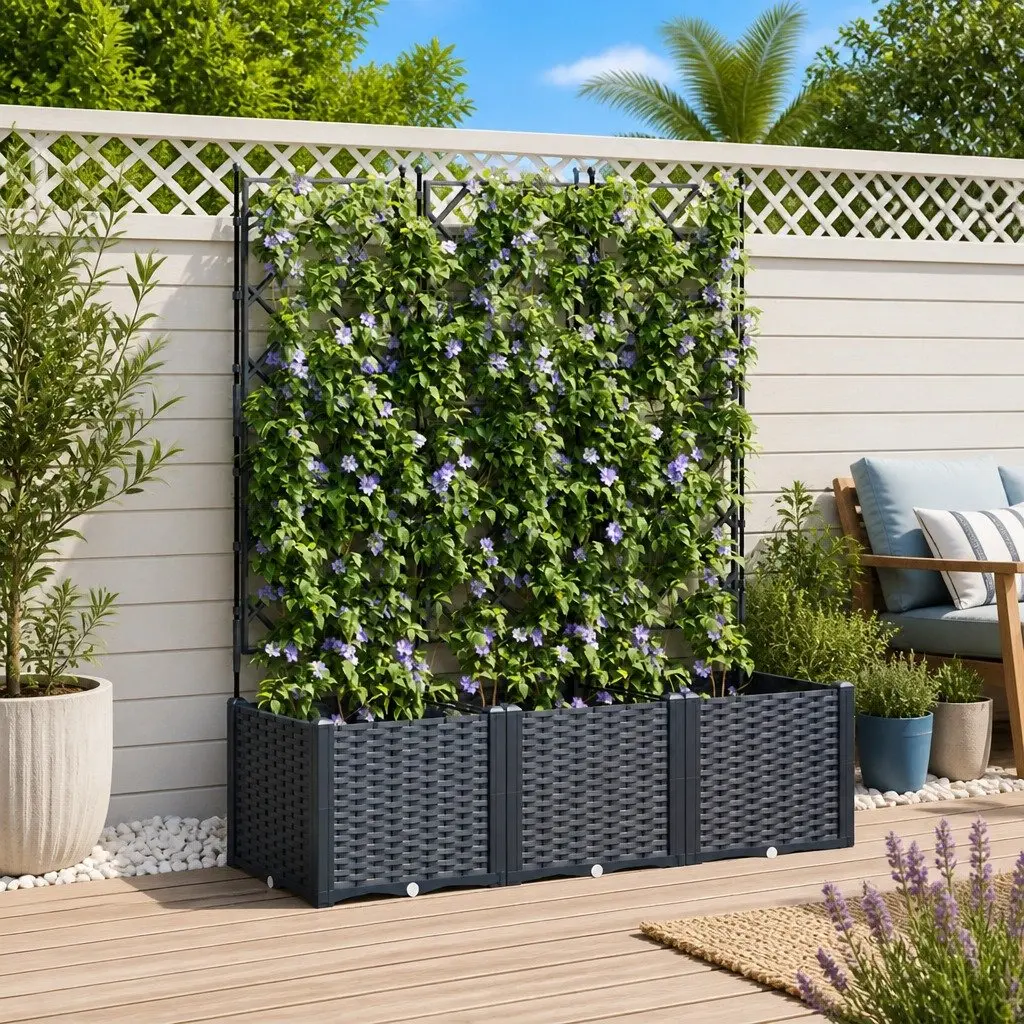 Large Container Planter Set 3 Pieces Grey Durable Polypropylene Indoor Outdoor