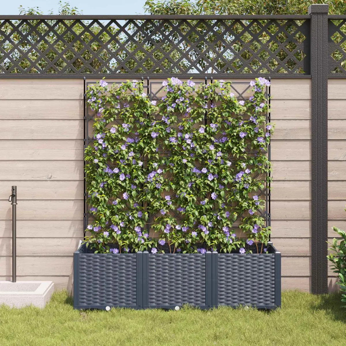 Large Container Planter Set 3 Pieces Grey Durable Polypropylene Indoor Outdoor